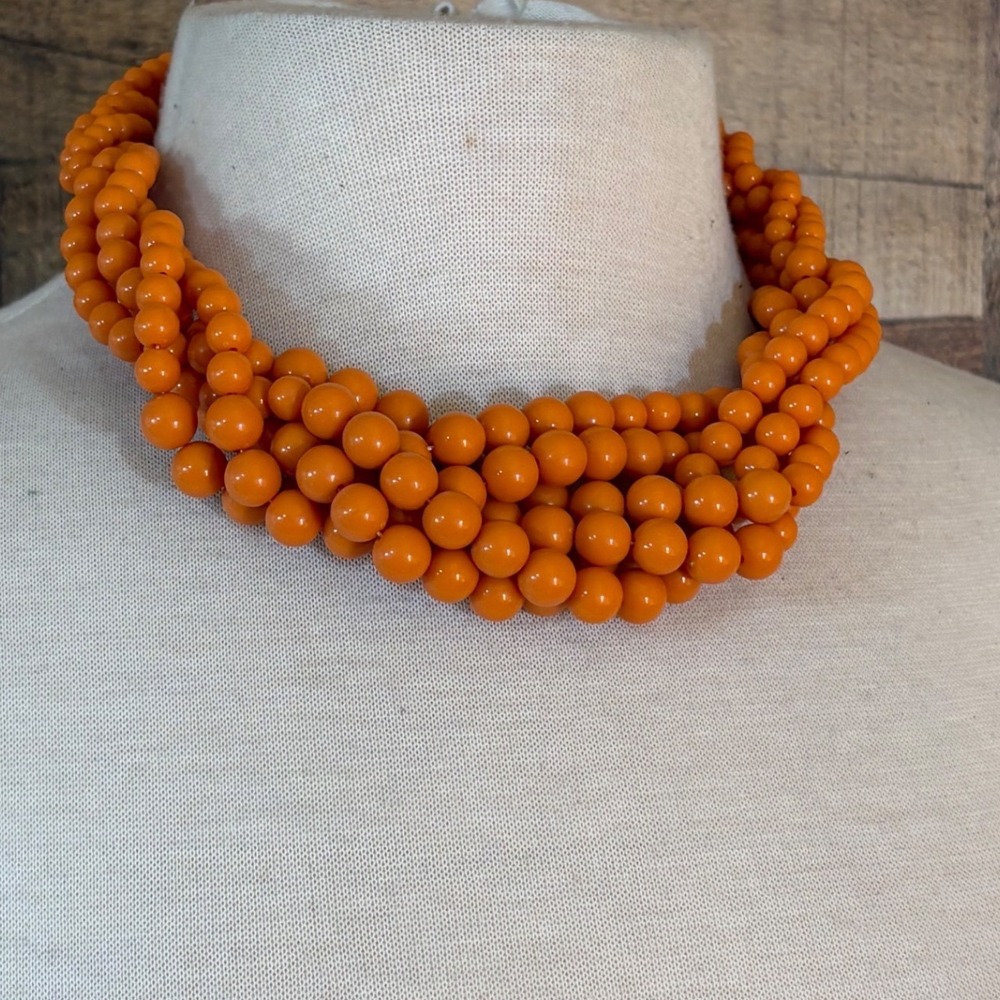 Vibrant Orange Multi Strand Chunky Beaded Statement Necklace